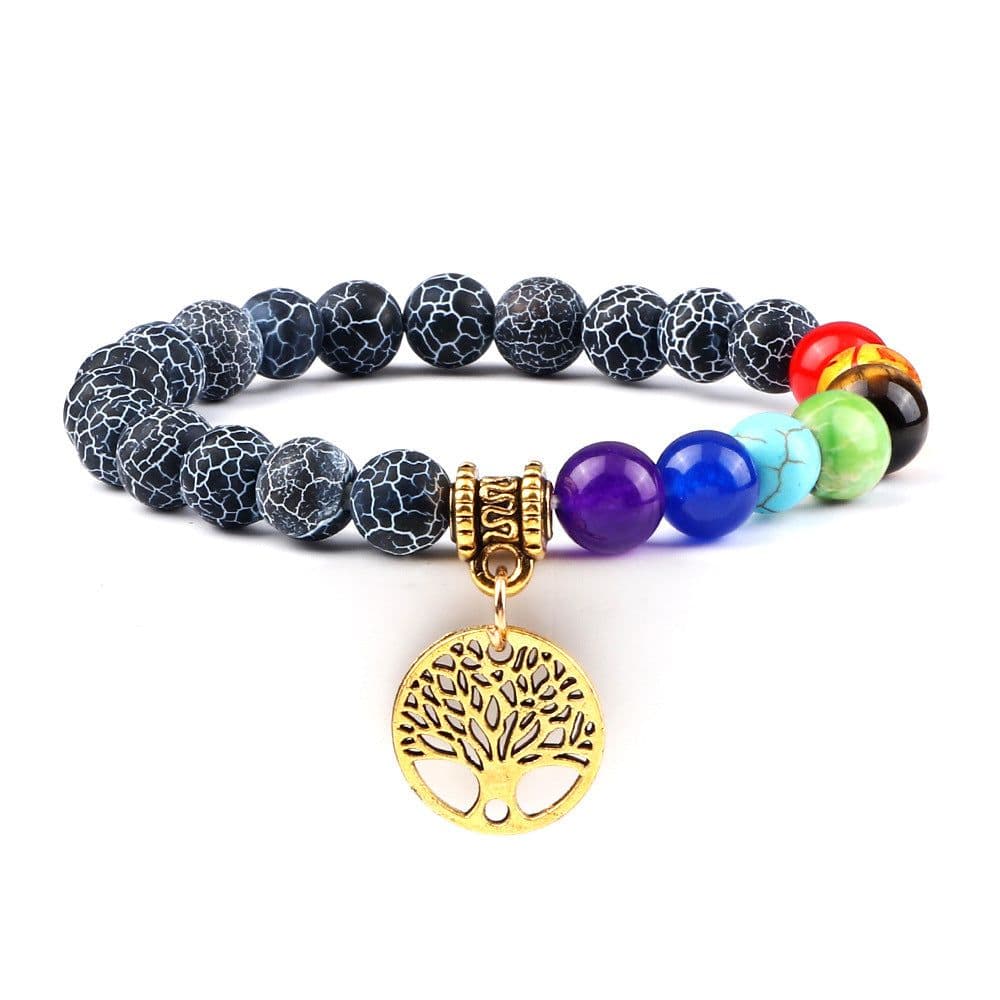 image-European and American cross-border foreign trade creative 8mm bead bracelet Volcanic lava hand string wooden beads alloy tree of life pendant