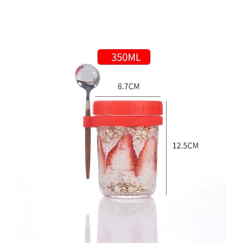 image-Oatmeal Cup Overnight Oatmeal Cup Breakfast Cup with Spoon Lid Mason Cup Glass Salad Jar Yogurt Cup