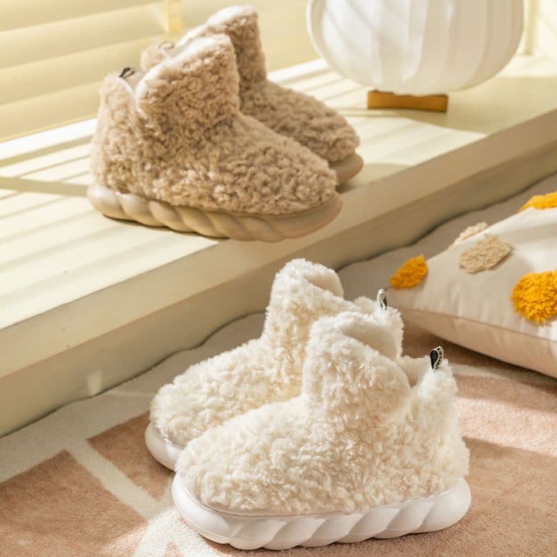 image-High-top bag heel cotton slippers winter plus velvet warm men and women couples home indoor and outdoor non-slip soft bottom fur cotton shoes