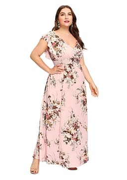 image-Women's Chiffon Dress - Ruffled Sleeves Elastic Waist Print