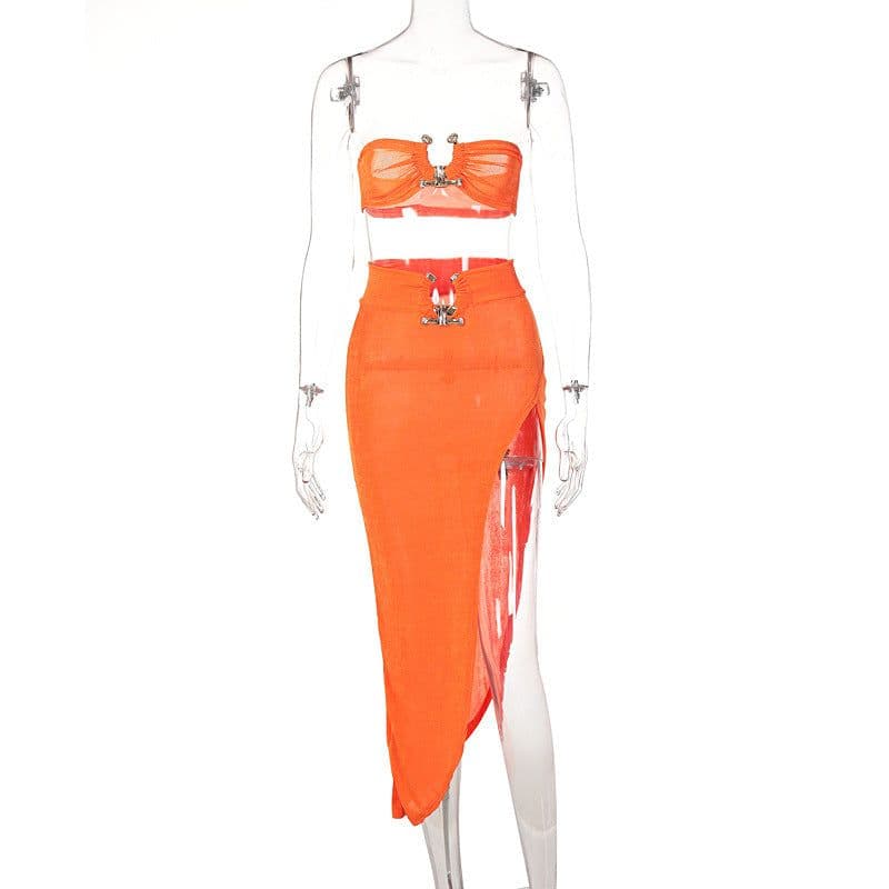 image-TUNNEL VISION Women's Two-Piece Set - Brown Sleeveless Skirt