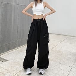 image-Women's Summer Casual Pants - Apricot High Waist Wide Leg