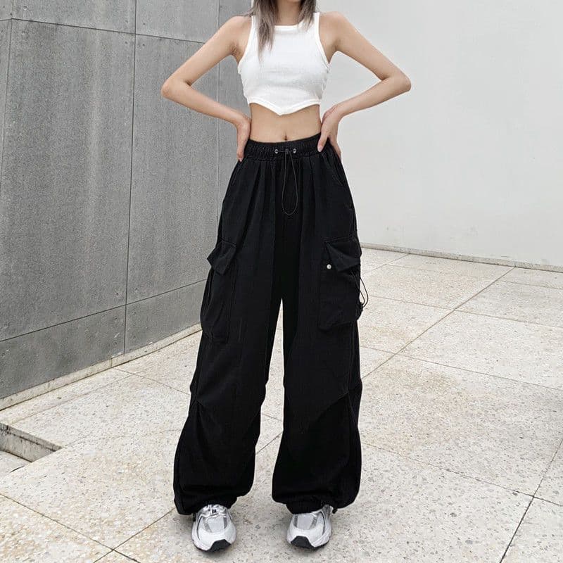 image-Women's Summer Casual Pants - Apricot High Waist Wide Leg