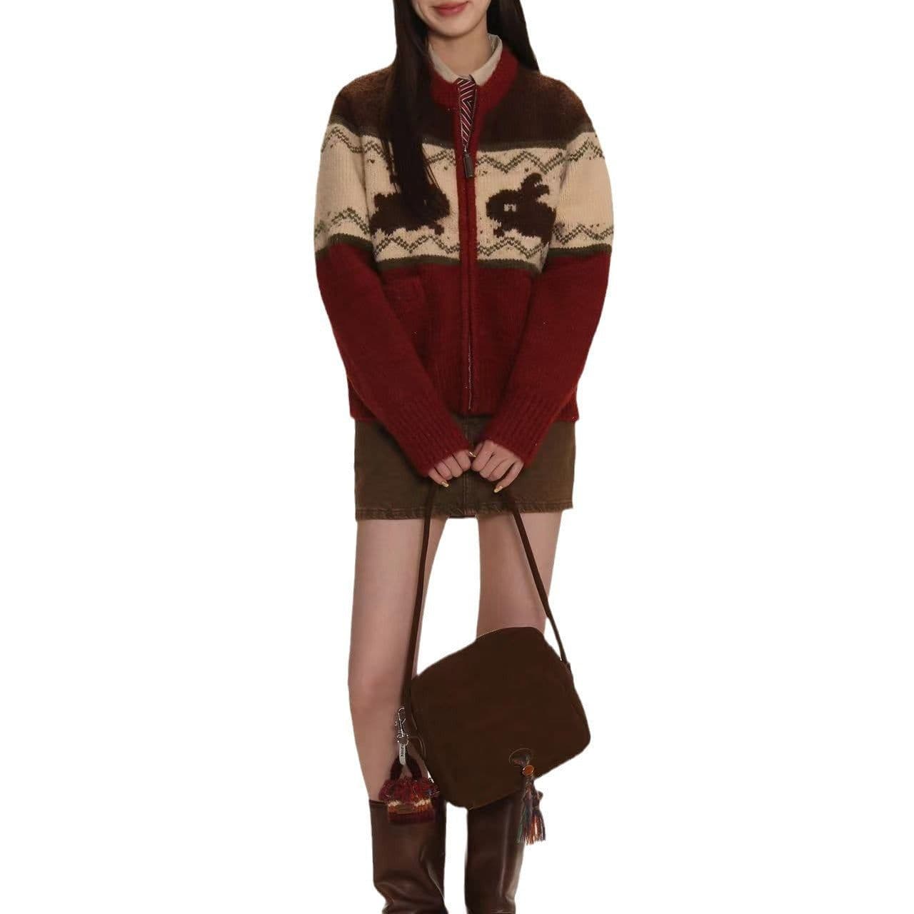 image-Moromoro Rabbit Jacquard Cardigan - Yellow L