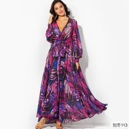 image-Women's Purple Long Dress - Big Pendulum Mid Waist M