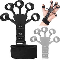 image-Silicone Wrist Tensioner, 5-Finger Exercise Trainer, Silica Gel, Black & Gray