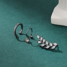 image-Simple Diamond Leaf Flower Zircon Ear Stud Set - No Pierced