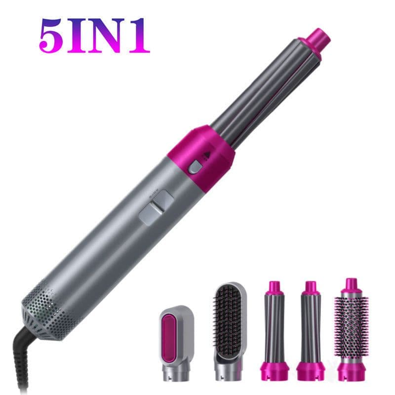 image-Hot Air Brush 5-in-1 Hair Dryer Curling Iron Gray Purple