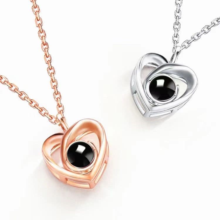 image-s925 Silver Heart Projection Necklace - I Love You Pendant for Women
