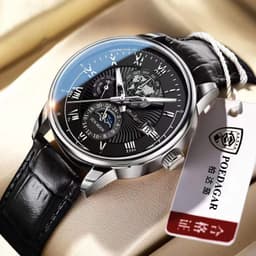 image-POEDAGAR 908 Quartz Men's Leather Waterproof Watch, 40mm