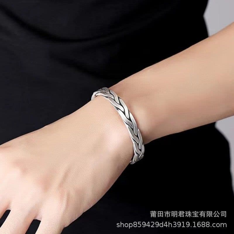 image-Mingjun Jewelry Sterling Silver Twisted Bracelet Men