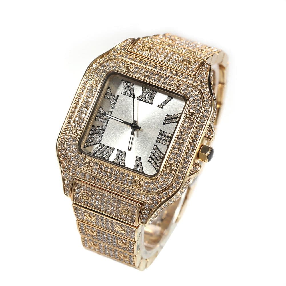 image-Men's Square Quartz Watch - Gold 45mm Roman Dial