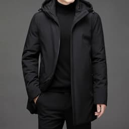 image-Cross-border supply Winter thickened mid-length hooded cotton coat for men Business casual thick down cotton coat for young and middle-aged people