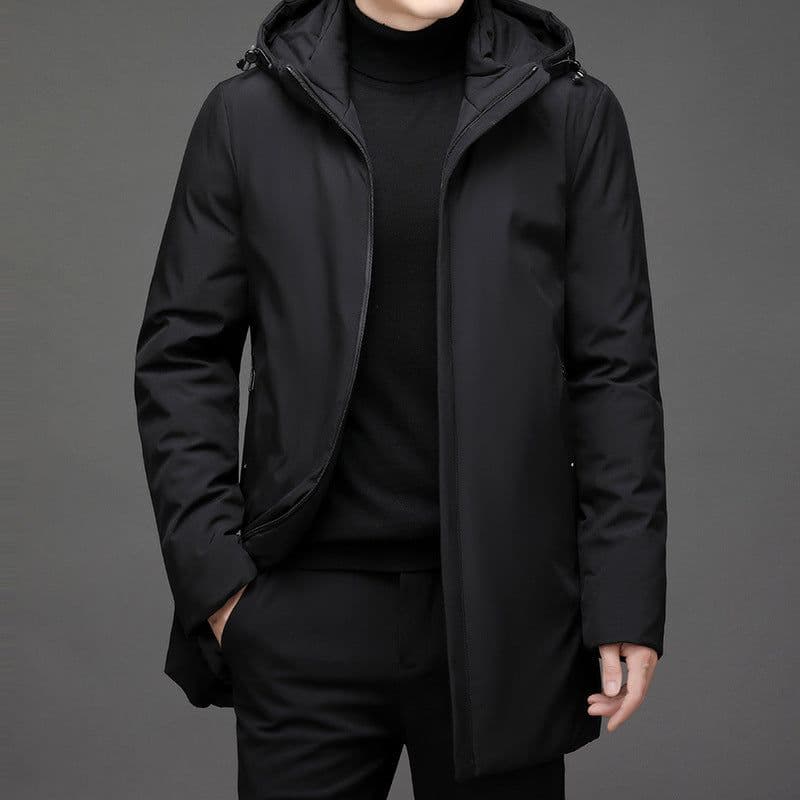 image-Cross-border supply Winter thickened mid-length hooded cotton coat for men Business casual thick down cotton coat for young and middle-aged people