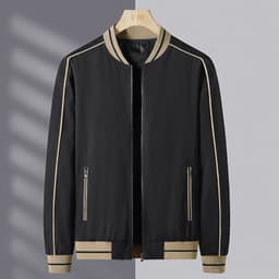 image-Men's Baseball Jacket - Black Polyester 5XL
