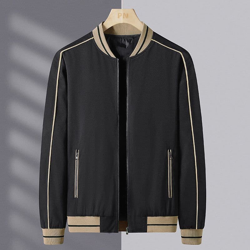 image-Men's Baseball Jacket - Black Polyester 5XL