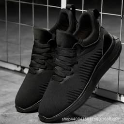 image-Men's Breathable Mesh Sports Shoes - Black Lace-up