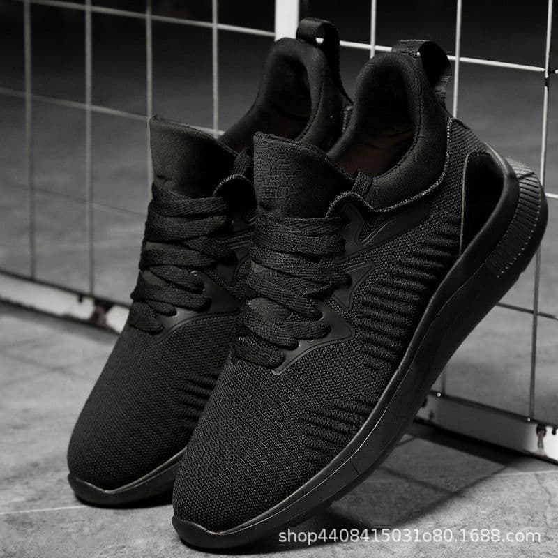 image-Men's Breathable Mesh Sports Shoes - Black Lace-up