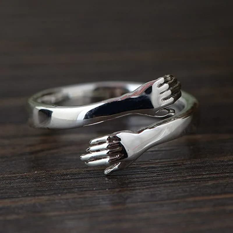 image-925 Silver Ring Creative Embrace Ring Palm Finger Glossy Ring Europe and America Amazon Cross-border Wholesale Ring