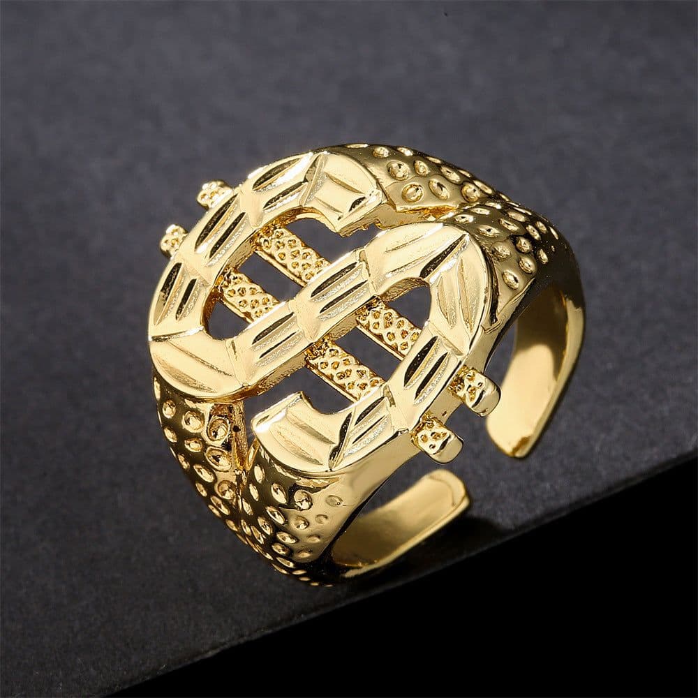 image-Men's Dollar Symbol Ring Gold Alloy - Fall 2022 Trend