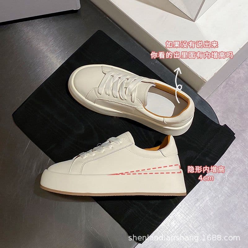 image-White Leather Height Increasing Sneakers - Women