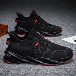 image-Men's Casual Running Shoes - Black Red Low Cut
