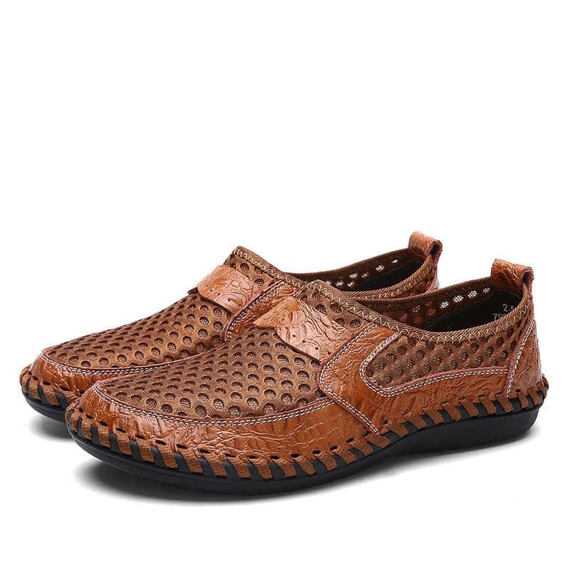 image-Men's Mesh Shoes Size 50 Brown Summer Slip-On