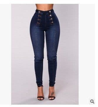 image-Trendy High-Waist Jeans - Double-Row Button Skinny Light Blue 5XL