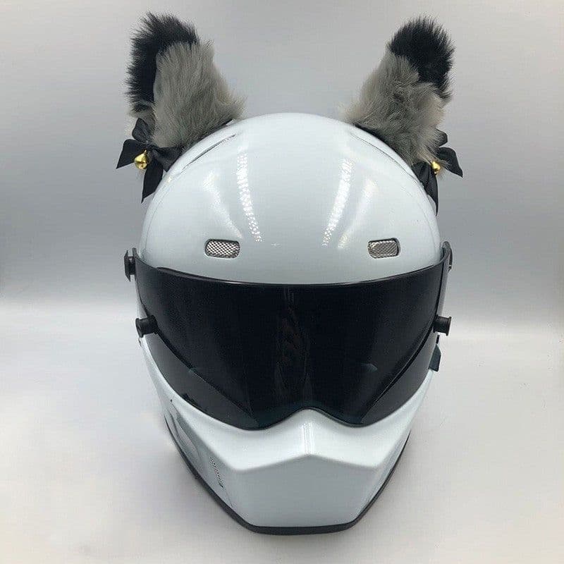 image-Motorcycle Helmet Cat Ears Bow Decoration - Plush Red