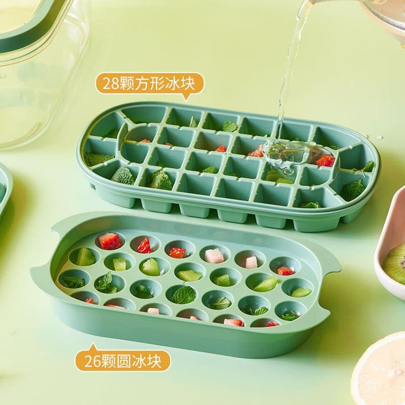 image-Ice Cube Tray - Beige Two-Layer Portable Ice Box