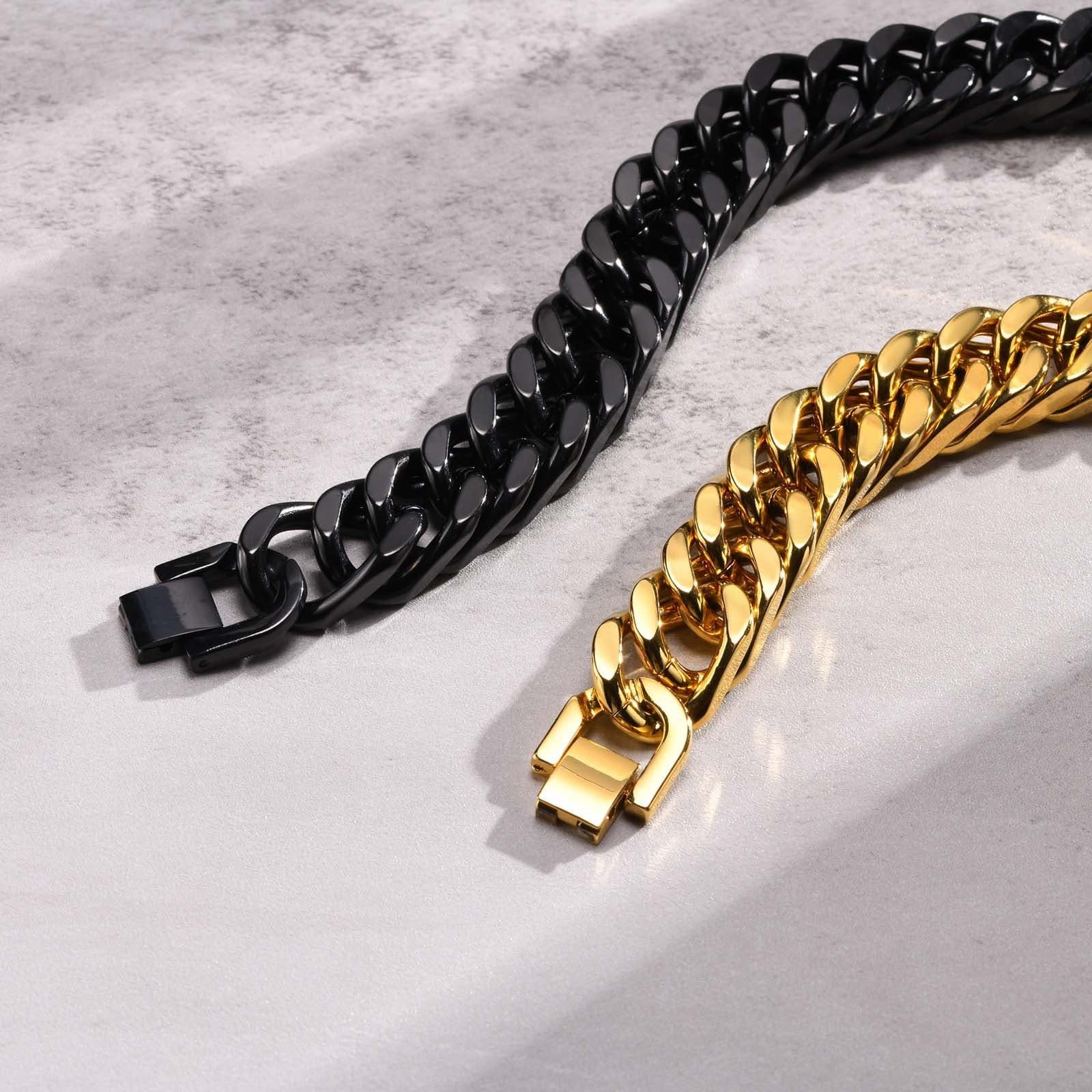 image-Men's Stainless Steel Bracelet - Black 15mm Double Woven