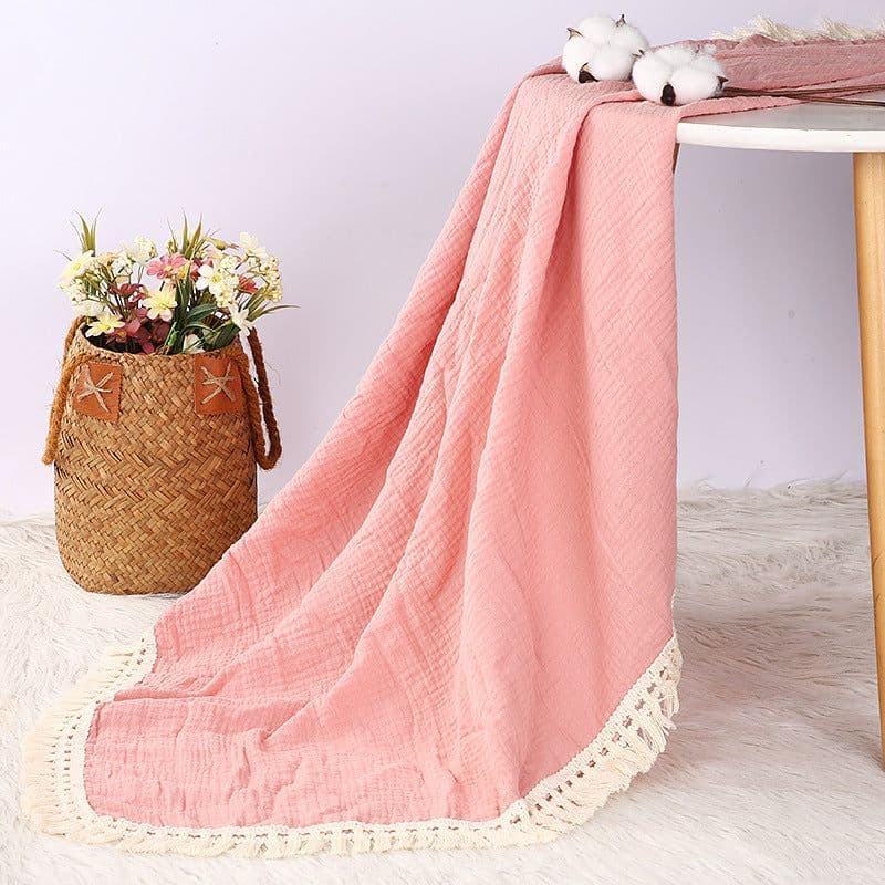 image-Foreign trade cross-border children's blanket double-layer crepe wrapped pure cotton soft tassel baby stroller cover blanket baby blanket