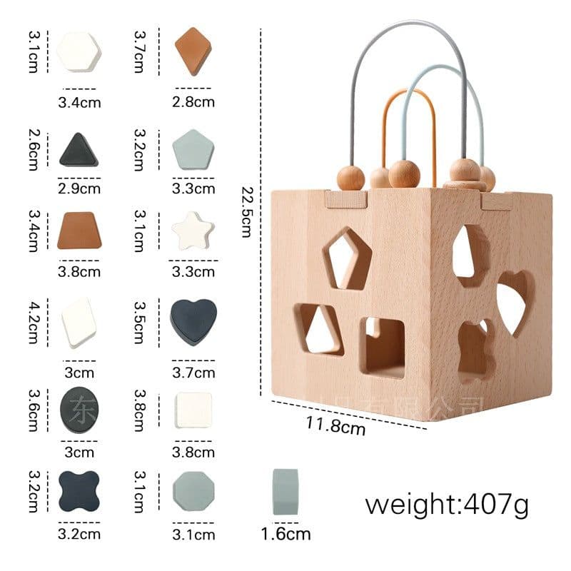 image-Tenry Wooden Geometric Shape Sorter Box - Ages 3-6