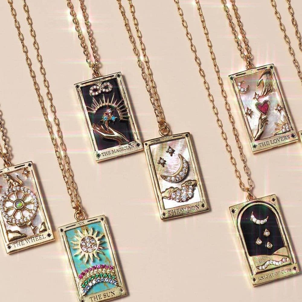 image-Electroplated real gold retro Tarot brand TAROT with drill dripping oil square brand necklace female ins high Zan Zan hot style