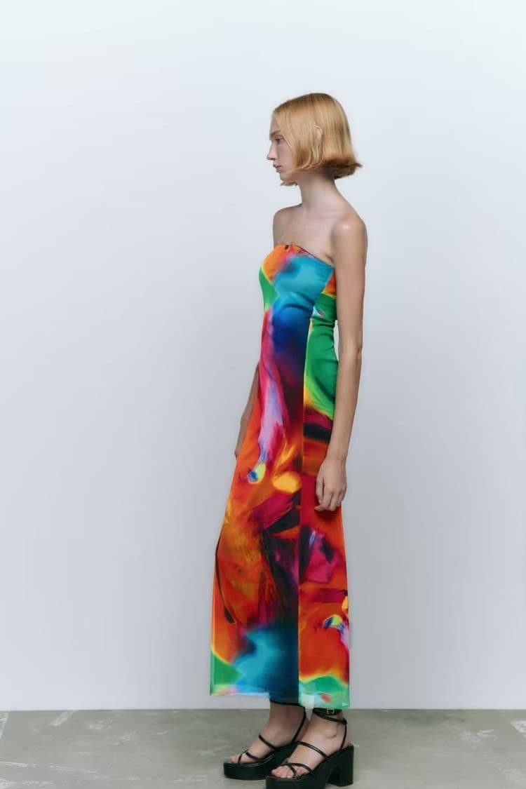 image-Women's Tube Top Dress - Gradient Patchwork L