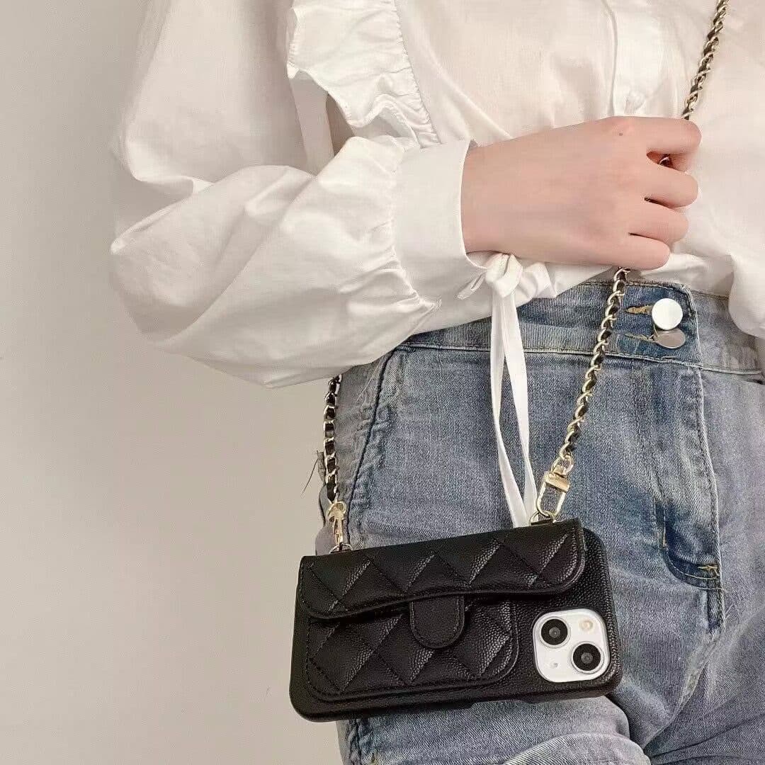image-iPhone Leather Card Holder Case with Strap