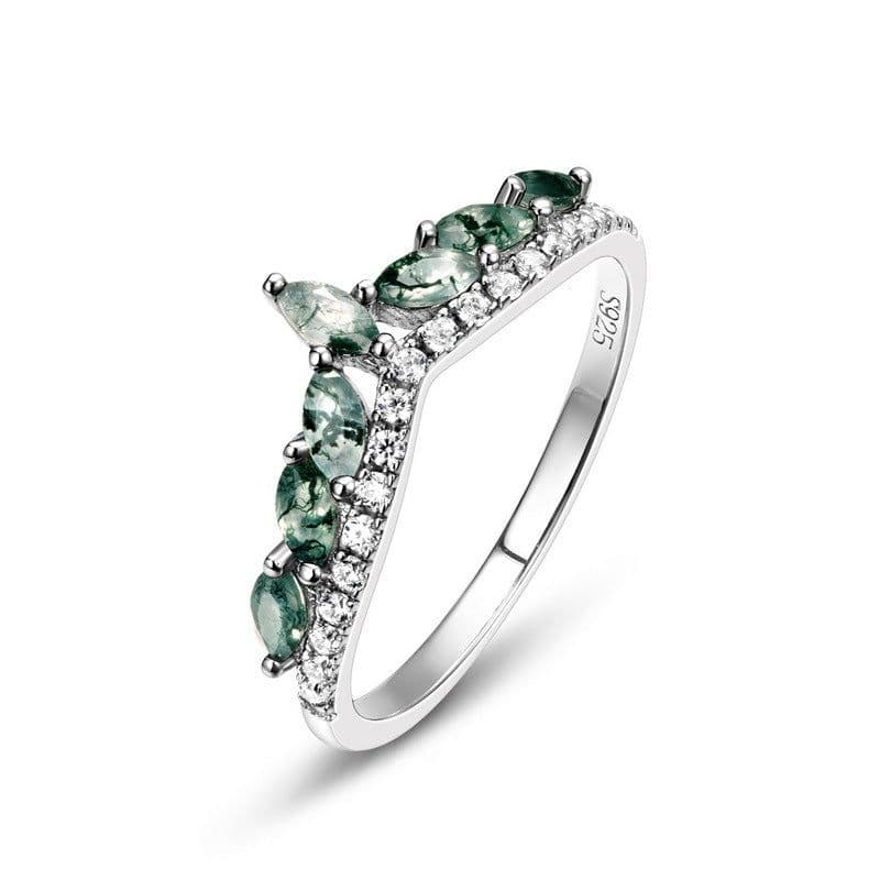 image-Wilson S925 Silver Green Moss Agate Ring Size 8