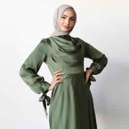 image-Muslim Abaya Dress - Long Sleeve High Waist A-Line Off White