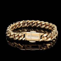 image-Stainless Steel Cuban Chain Bracelet - Gold 12mm Zircon