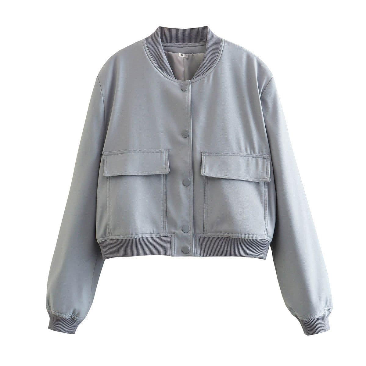 image-Women's Peacock Blue Jacket - Stand Collar Short Coat
