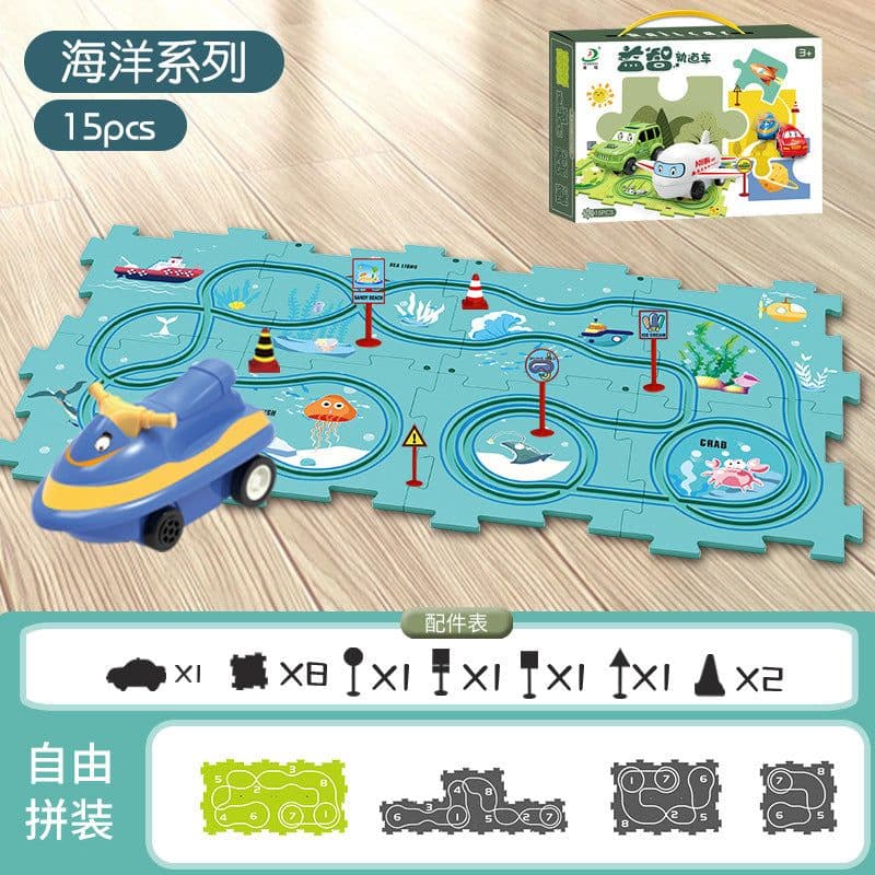 image-Children's Puzzle Track Car Electric DIY Toy