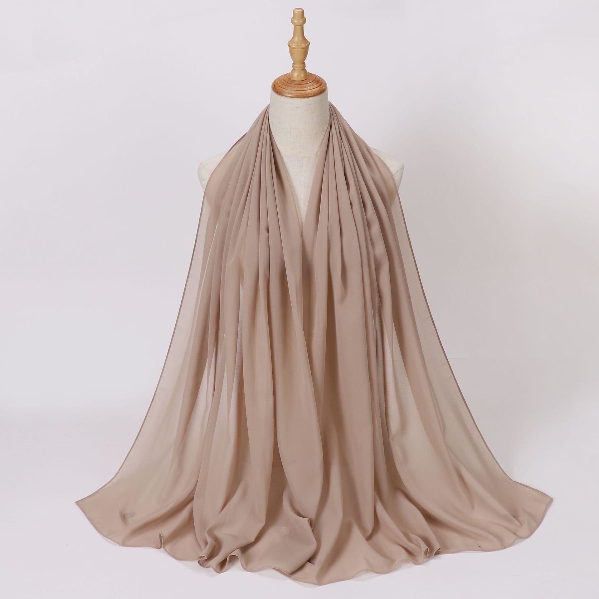 image-Weicai Chiffon Hijab Scarf - Gray Coffee 175x70cm
