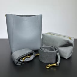 image-Genuine Leather Large Capacity Bucket Bag - Gray - Korean Style (65 characters)