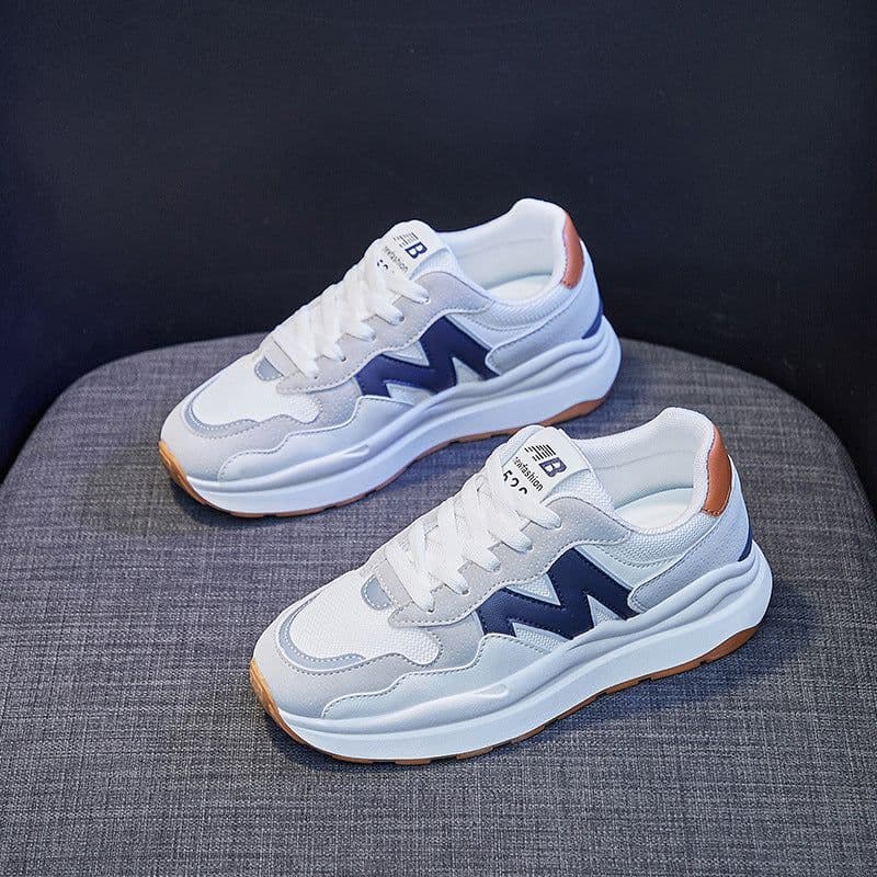 image-Women's Platform Sneakers - White Mesh Breathable Casual Shoes