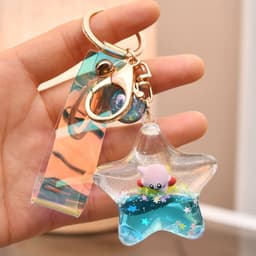 image-Acrylic Pentagram Keychain Pendant With Yellow Beads And Rope Backpack Accessory