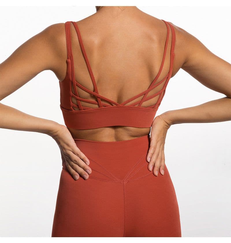 image-Autumn and winter European and American lulu original nylon nude yoga suit thin shoulder beautiful back bra high elastic sports trousers
