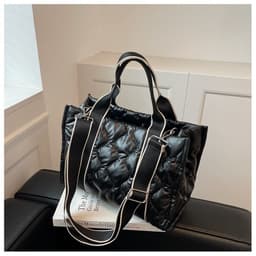 image-Grey Nylon Tote Bag - Soft Handle Rhombus