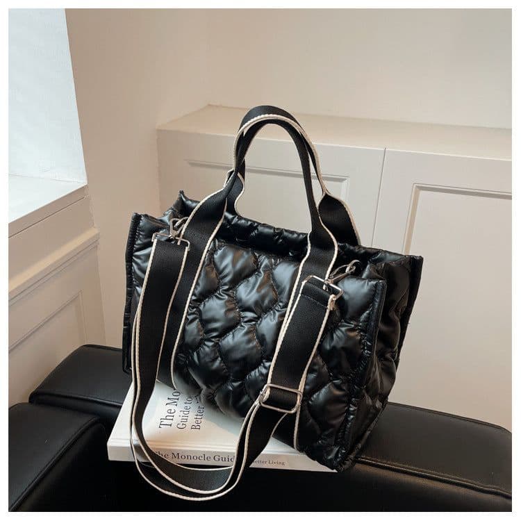 image-Grey Nylon Tote Bag - Soft Handle Rhombus