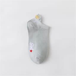 image-Women's Cotton Boat Socks - Embroidered Heart Khaki