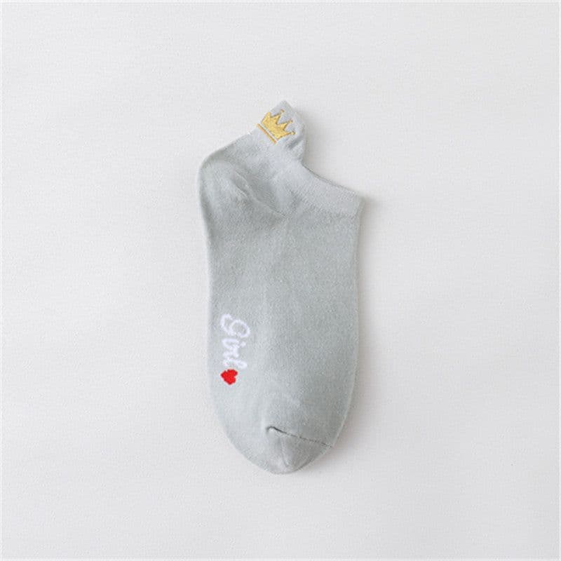 image-Women's Cotton Boat Socks - Embroidered Heart Khaki